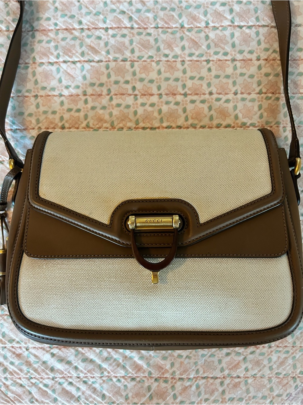 Gucci Derby Shoulder Bag in Cream Canvas and Brown Leather trim - Picture 5 of 17